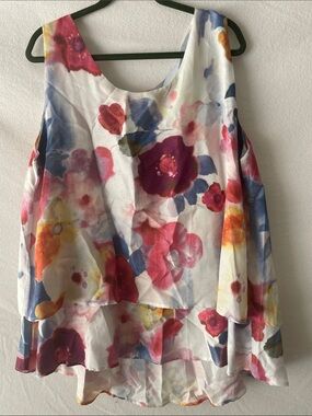 Women’s Floral Watercolor Layered Tank Top - White/Multi